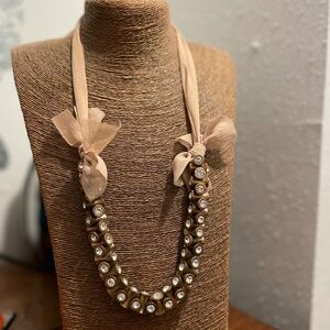 JCrew Chunky Rhinestone Necklace with Chiffon Tie